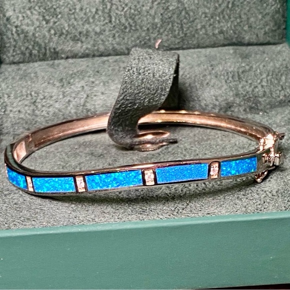 Natural Opal and lab diamonds gemstones set in rhodium plated SS bracelet - Picture 12 of 16